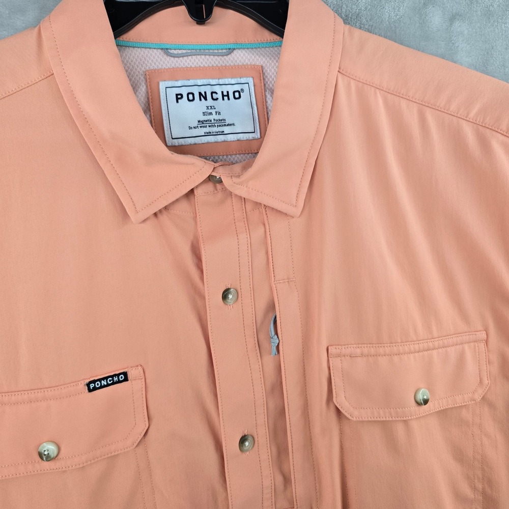 Poncho Shirt Mens XXL Slim Peach Short Sleeve Magnetic Pockets Fishing Tech